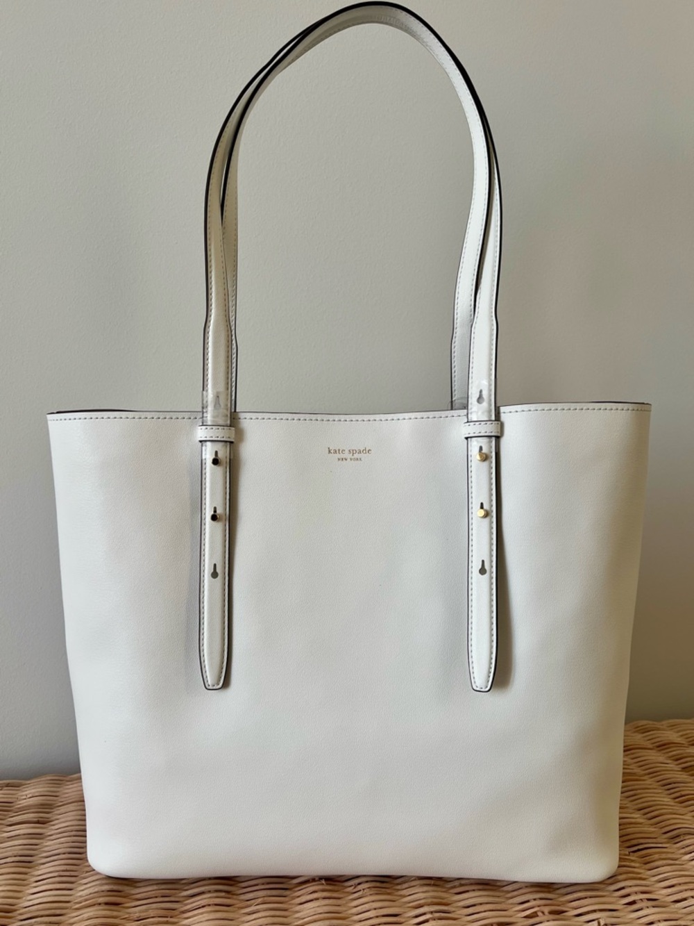 Kate Spade New York White Leather Tote Bag NWT Minimal Clean Classic